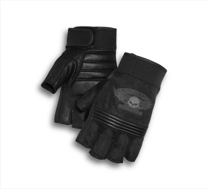 Guantes sin dedos de calavera alada para hombre