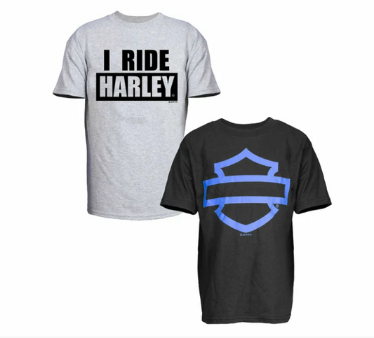 Paquete doble para niño pequeño: camiseta "I Ride Harley" y camiseta "Bar & Shield"