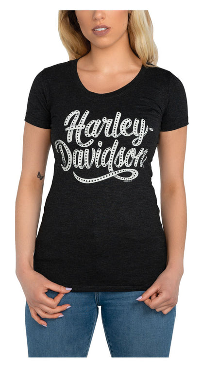 Harley-Davidson Women's Embellished Script Scoop Neck Short Sleeve Tee (XL), Harley Davidson