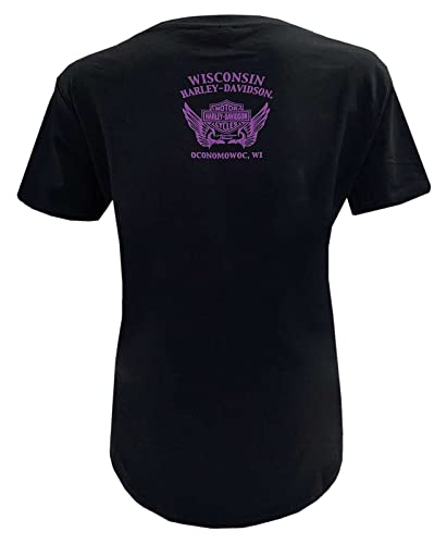 Harley-Davidson Women's Pink Script Short Sleeve Scoop Neck T-Shirt- Black (2XL)