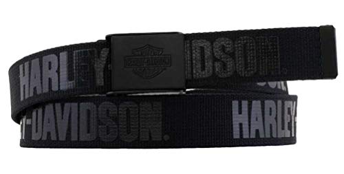 Harley-Davidson Men's Fasten Up Adjustable Slide Buckle Cotton Belt 56" Total Length - Black