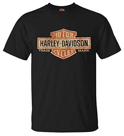 Harley-Davidson Men's Distressed Elongated Bar & Shield Black Tee 30296553 (2XL)