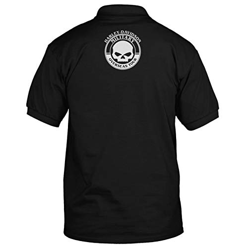 Harley-Davidson Military - Men's Short Sleeve, 3-Button Black Polo Shirt - Bar & Shield | Overseas Tour (Large, l)