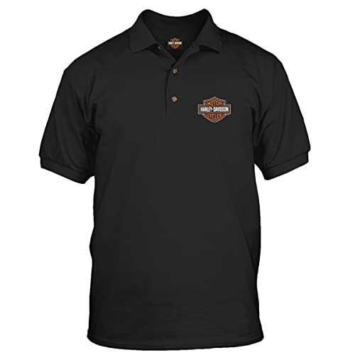 Harley-Davidson Military - Men's Short Sleeve, 3-Button Black Polo Shirt - Bar & Shield | Overseas Tour (Large, l)