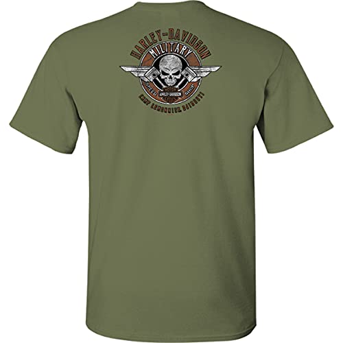 Harley-Davidson Military - Men's Military Green Graphic T-Shirt - Camp Lemonnier | Grunge Pat Medium