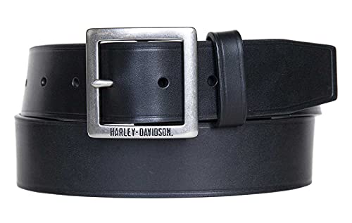 Harley-Davidson Men's Heritage Garrison Black Leather Belt - Antique Nickel (38)