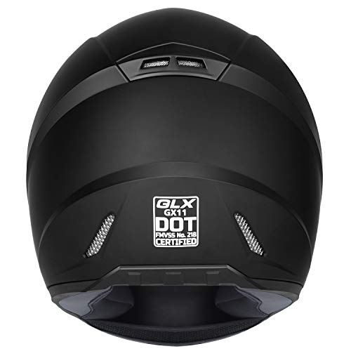 GLX GX11 Compact Lightweight Full Face Motorcycle Street Bike Helmet with Extra Tinted Visor DOT Approved (Matte Black, Large)