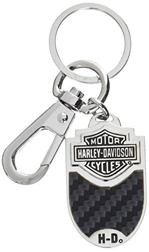 Harley-Davidson Carbon Fiber Vinyl Inlay Keychain Key Ring Clip Tag Fob Holder