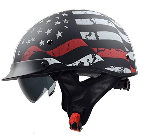 Vega Helmets Warrior Motorcycle Half Helmet with Sunshield for Men & Women, Adjustable Size Dial DOT Half Face Skull Cap for Bike Cruiser Chopper Moped Scooter ATV (Patriotic Flag Graphic, Large)