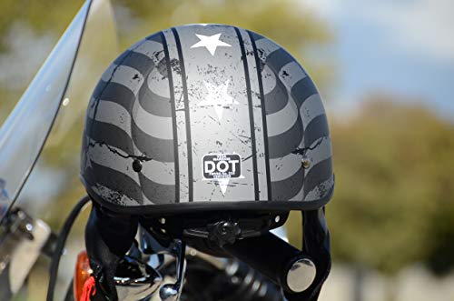 Vega Helmets Warrior Motorcycle Half Helmet with Sunshield for Men & Women, Adjustable Size Dial DOT Half Face Skull Cap for Bike Cruiser Chopper Moped Scooter ATV (Patriotic Flag Graphic, Large)