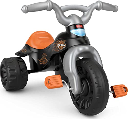 Triciclo Fisher-Price Harley-Davidson con empuñaduras de manillar y área de almacenamiento, neumáticos multiterreno, triciclo resistente
