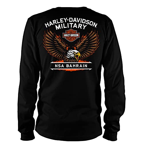 Harley-Davidson Military - Men's Black Long-Sleeve Graphic T-Shirt - NSA Bahrain | Beveled 2X-Large