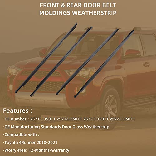 Moldura de cinturón de burlete para ventana compatible con Toyota 4Runner 2010-2021 reemplaza # 75712-35011 75711-35011 75721-35011 75722-35011 (4 piezas) kit de sello de ajuste de fieltro de barrido