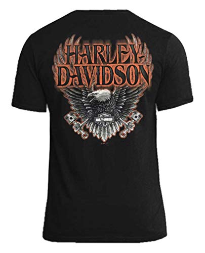 Harley-Davidson Men's Eagle Piston Short Sleeve Crew-Neck Cotton T-Shirt (L) Black