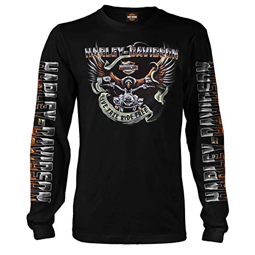 Camiseta negra con estampado de águila de manga larga para hombre Harley-Davidson - Base aérea de Kadena | Paseo en águila XL