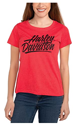 Harley-Davidson Women's Razor H-D Short Sleeve Scoop Neck T-Shirt - Red (M)