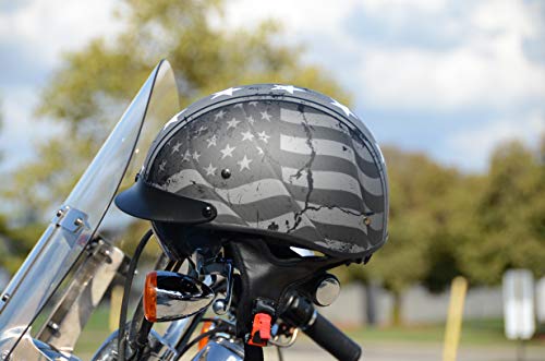 Vega Helmets Warrior Motorcycle Half Helmet with Sunshield for Men & Women, Adjustable Size Dial DOT Half Face Skull Cap for Bike Cruiser Chopper Moped Scooter ATV (Patriotic Flag Graphic, Large)