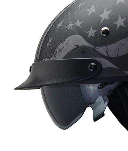 Vega Helmets Warrior Motorcycle Half Helmet with Sunshield for Men & Women, Adjustable Size Dial DOT Half Face Skull Cap for Bike Cruiser Chopper Moped Scooter ATV (Patriotic Flag Graphic, Large)