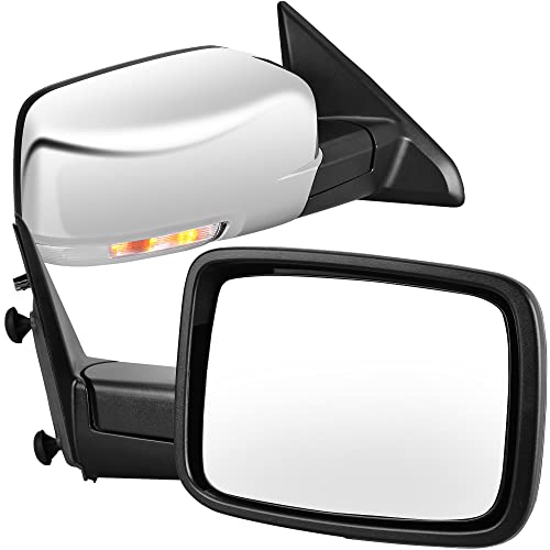 Espejo para Dodge Ram 2009-2018 de tamaño completo derecho e izquierdo, calefacción, con señal y luz de charco, espejo de ala plegable
