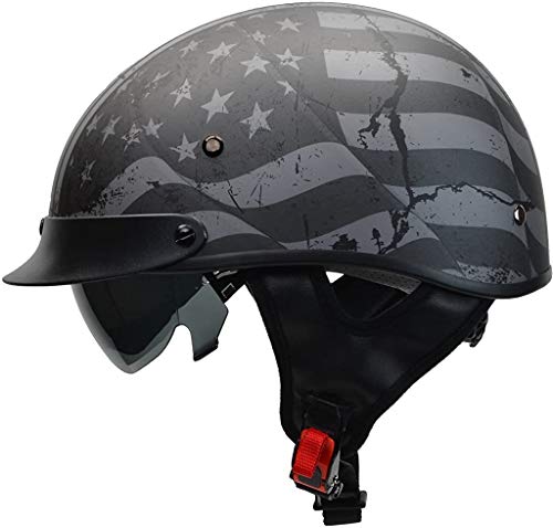 Vega Helmets Warrior Motorcycle Half Helmet with Sunshield for Men & Women, Adjustable Size Dial DOT Half Face Skull Cap for Bike Cruiser Chopper Moped Scooter ATV (Patriotic Flag Graphic, Large)