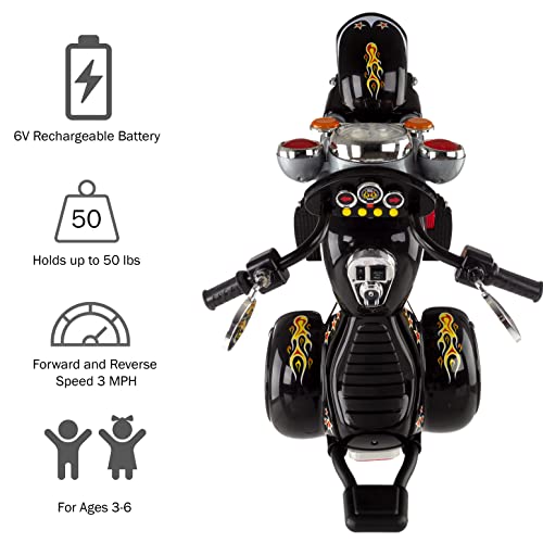 Kids Motorcycle Ride On Toy – 3-Wheel Chopper with Reverse and Headlights - Battery Powered Motorbike for Kids 3 and Up by Lil’ Rider (Black)