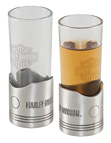 Harley-Davidson Piston Shot Glass Set, Two Hand Blown 2 oz. Glasses HDL-18770