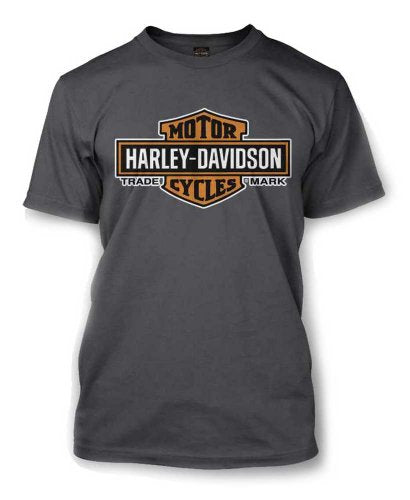Harley-Davidson Mens Elongated Orange Bar & Shield Charcoal T-Shirt 30291961 (L)