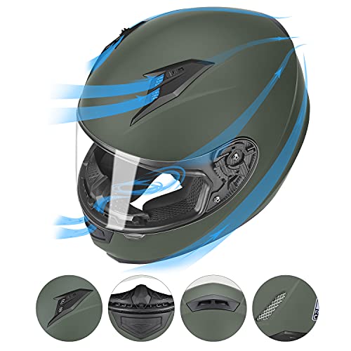 GLX GX11 Compact Lightweight Full Face Motorcycle Street Bike Helmet with Extra Tinted Visor DOT Approved (Matte Black, Large)
