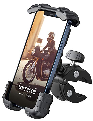 Lamicall Bike Phone Holder Mount - Motorcycle Handlebar Phone Mount Clamp, One Hand Operation ATV Scooter Phone Clip for iPhone 12 / 11 Pro Max / X / XS, Galaxy S10 and 4.7"- 6.8" Cellphone - Black