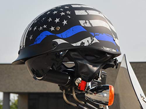 Vega Helmets Warrior Motorcycle Half Helmet with Sunshield for Men & Women, Adjustable Size Dial DOT Half Face Skull Cap for Bike Cruiser Chopper Moped Scooter ATV (Patriotic Flag Graphic, Large)