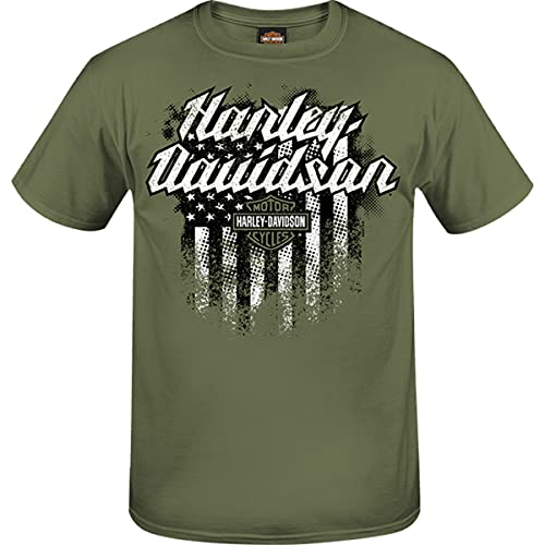 Harley-Davidson Military - Men's Military Green Graphic T-Shirt - Camp Lemonnier | Grunge Pat Medium