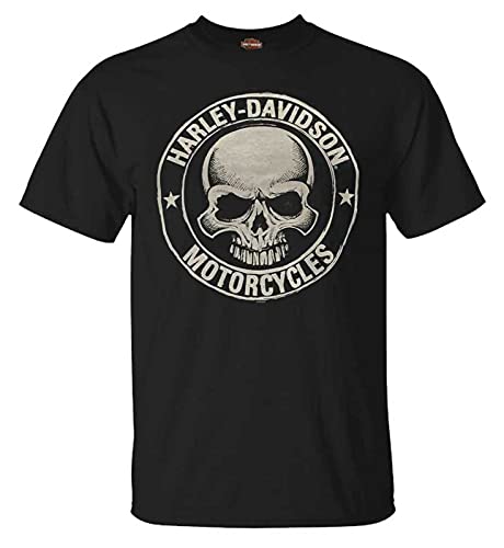 Camiseta de manga corta para hombre Harley-Davidson H-D Skull Badge negra.