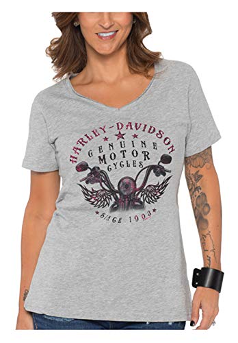 Harley-Davidson Women's Numinous Bling V-Neck Short Sleeve T-Shirt, Gray (M)