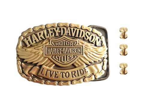 HT LEATHER Solid Brass Belt Buckle For Men, Belt Buckles Bird Wings Harley Davidson, 3 pcs Screw Belt Brass Solid small size