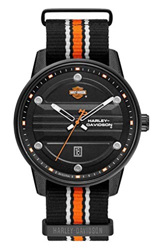 Harley-Davidson Men's Black Dial B&S Logo Watch w/Striped Strap 78B153