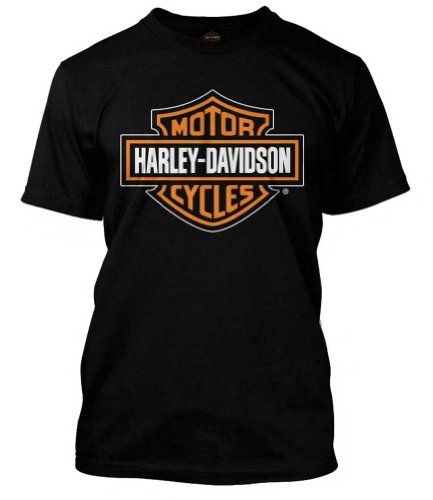 Harley-Davidson Men's Orange Bar & Shield Black T-Shirt 30290591 (S)