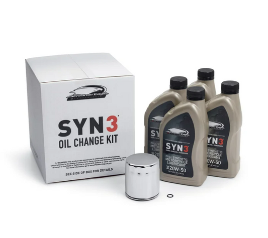 4 cuartos Kit de cambio de aceite lubricante para motocicleta totalmente sintético SYN3 - Filtro cromado