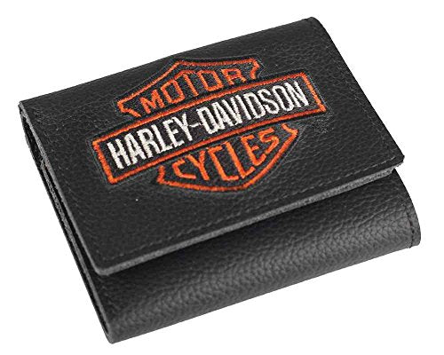 Harley-Davidson Men's Embroidered Bar & Shield Tri-Fold Wallet, XML4363-ORGBLK