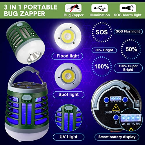 Kittmip 2 Pack 3 in 1 Bug Zapper USB Rechargeable Mosquito Killer Portable Waterproof Repellent Outdoor Indoor LED Lantern Camp Light SOS Emergency for Home, Camping, Backyard, Patio, Black