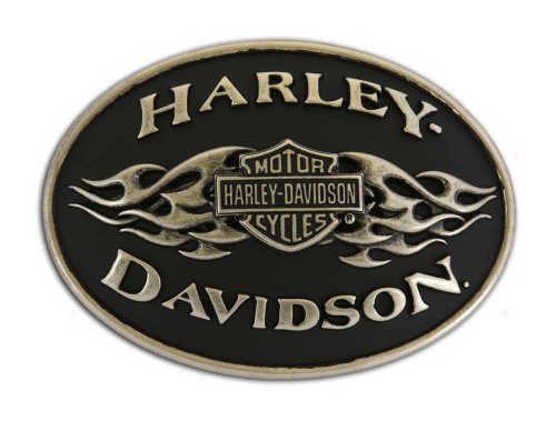 Harley-Davidson Mens Belt Buckle black Flame Brushed Chrome HDMBU10070