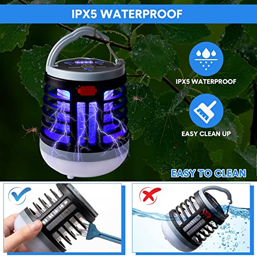 Kittmip 2 Pack 3 in 1 Bug Zapper USB Rechargeable Mosquito Killer Portable Waterproof Repellent Outdoor Indoor LED Lantern Camp Light SOS Emergency for Home, Camping, Backyard, Patio, Black