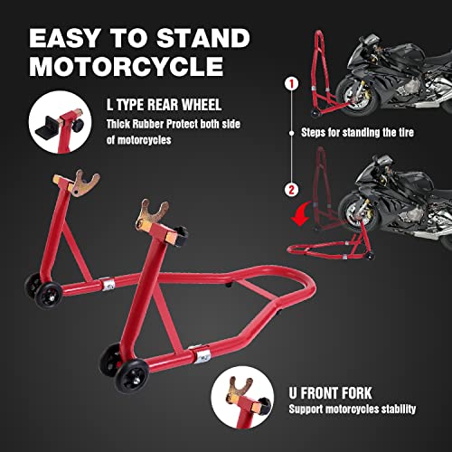 Soporte de motocicleta delantero y trasero combinado con ruedas de elevación