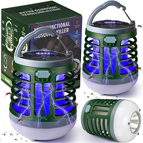 Kittmip 2 Pack 3 in 1 Bug Zapper USB Rechargeable Mosquito Killer Portable Waterproof Repellent Outdoor Indoor LED Lantern Camp Light SOS Emergency for Home, Camping, Backyard, Patio, Black