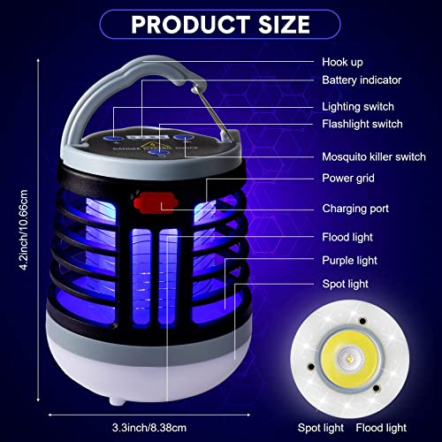 Kittmip 2 Pack 3 in 1 Bug Zapper USB Rechargeable Mosquito Killer Portable Waterproof Repellent Outdoor Indoor LED Lantern Camp Light SOS Emergency for Home, Camping, Backyard, Patio, Black