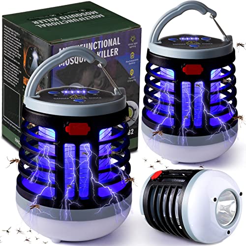 Kittmip 2 Pack 3 in 1 Bug Zapper USB Rechargeable Mosquito Killer Portable Waterproof Repellent Outdoor Indoor LED Lantern Camp Light SOS Emergency for Home, Camping, Backyard, Patio, Black