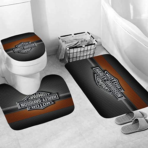 JCAMZ 4 Pcs Sets Harley Davidson Shower Curtain Sets with Non-Slip Rugs Toilet Lid Cover and Bath Matand 12 Hooks Machine Washable Polyester Waterproof Fabric Bathroom Shower(72"X 72"inch)
