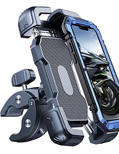 Soporte de teléfono para motocicleta, [Anti-vibración de viento de 150 mph] [Apto para teléfonos grandes de 7.2 pulgadas]  [5s Easy Install] Soporte de teléfono para manillar, compatible con iPhone, todos los teléfonos celulares