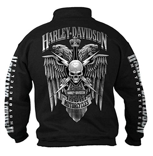 Harley-Davidson Men's Lightning Crest 1/4 Zip Cadet Pullover Sweatshirt, Black