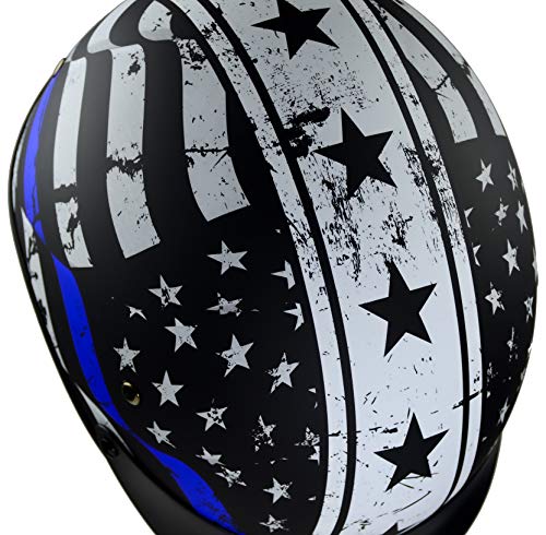 Vega Helmets Warrior Motorcycle Half Helmet with Sunshield for Men & Women, Adjustable Size Dial DOT Half Face Skull Cap for Bike Cruiser Chopper Moped Scooter ATV (Patriotic Flag Graphic, Large)