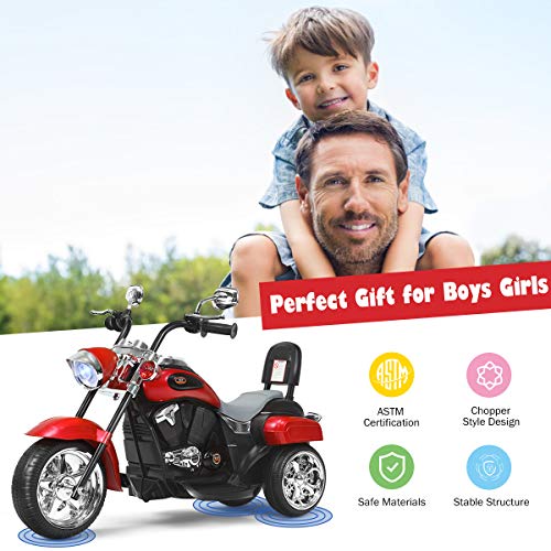 Costzon Kids Ride on Chopper Motocicleta, Triciclo de motocicleta alimentado por batería de 6 V con bocina, faro, interruptor de avance/retroceso, certificación ASTM, 3 ruedas de paseo en juguetes para niños y niñas regalo (blanco)